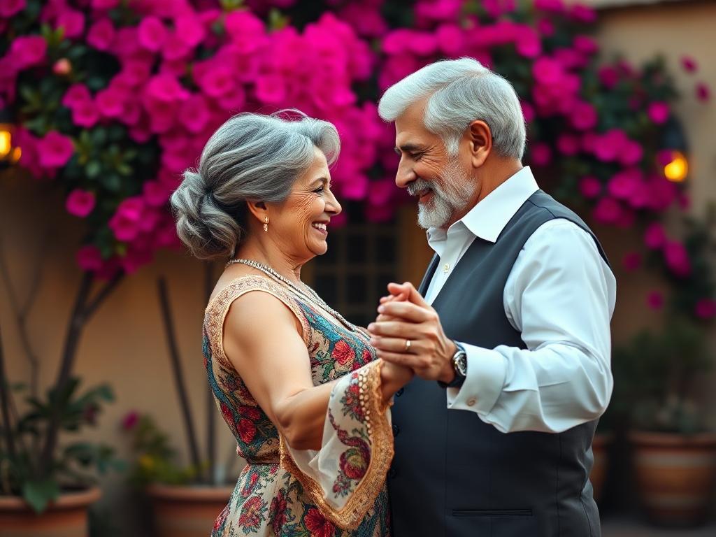 Pareja de adultos mayores sonriendo juntos